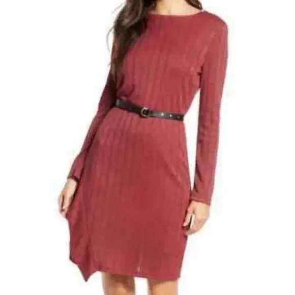 Sam Edelman Maroon, Belted, Lined, Long Sleeve Mini Dress- 6 - Picture 2 of 12